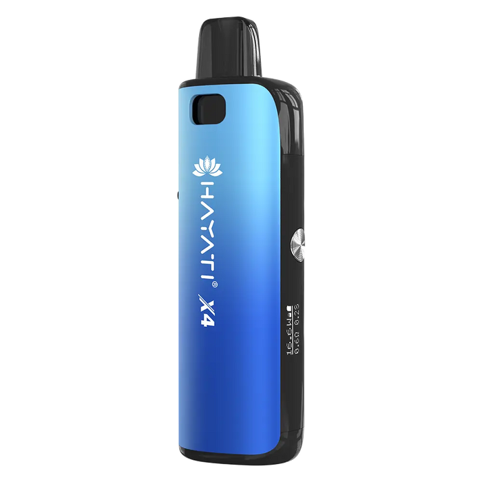 Hayati X4 Refillable Pod Vape Kit in Torrential Blue – elegant and reusable vape device with a sleek finish and modern design.