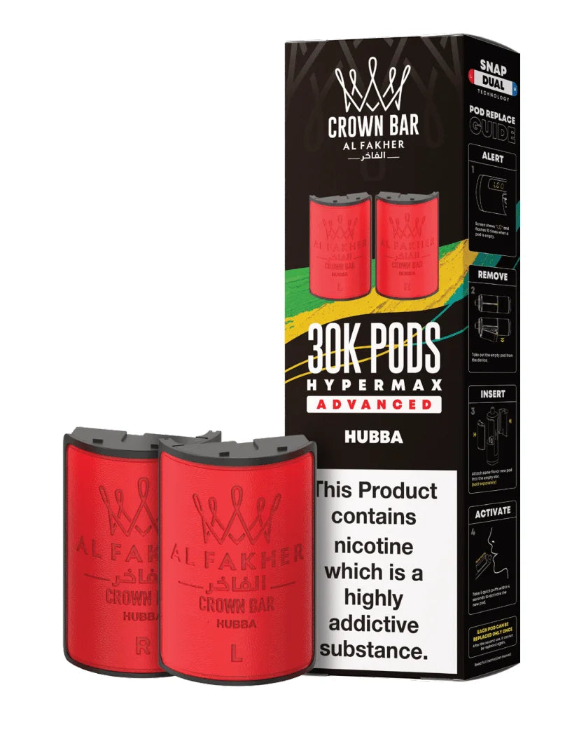 Al Fakher Hypermax 30K Prefilled Pods in Hubba flavour – premium vape pods offering bold flavours and long-lasting performance