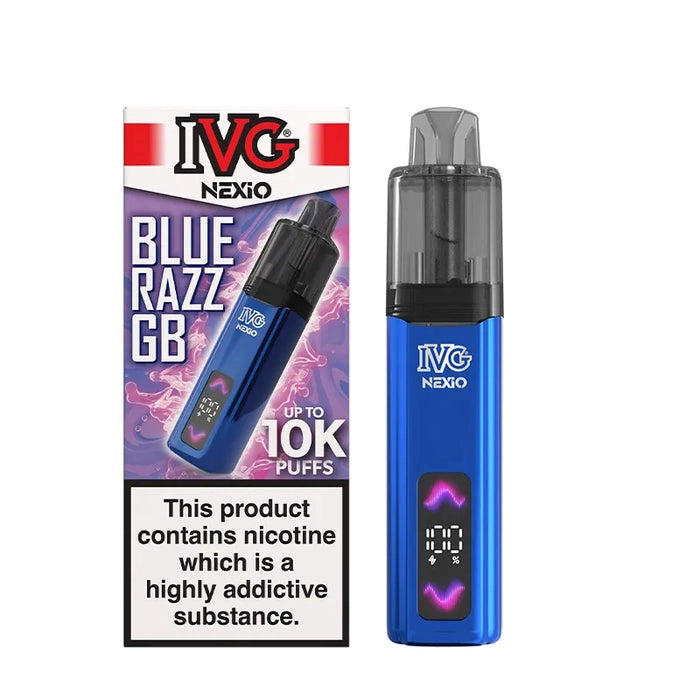 IVG Nexio Prefilled Pod Kit in Blue-Razz-GB flavour, featuring a compact design and convenient prefilled pod system.