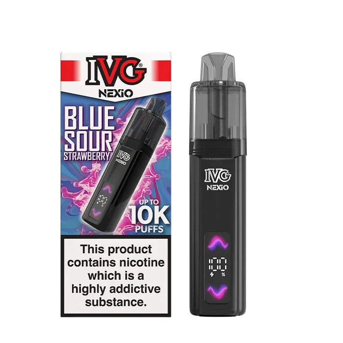 IVG Nexio Prefilled Pod Kit in Blue-Blue-Sour-Strawberry flavour, featuring a compact design and convenient prefilled pod system.