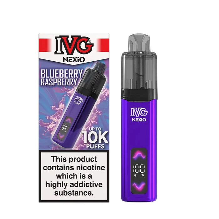 IVG Nexio Prefilled Pod Kit in Blueberry-Raspberry flavour, featuring a compact design and convenient prefilled pod system.