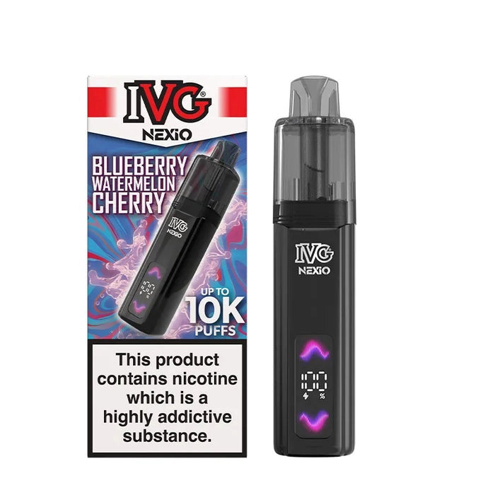 IVG Nexio Prefilled Pod Kit in Blue-Blueberry-Watermelon-Cherry flavour, featuring a compact design and convenient prefilled pod system.