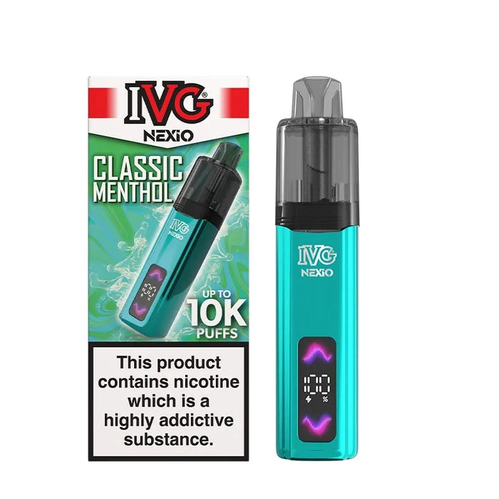 IVG Nexio Prefilled Pod Kit in Blue-Classic-Menthol flavour, featuring a compact design and convenient prefilled pod system.