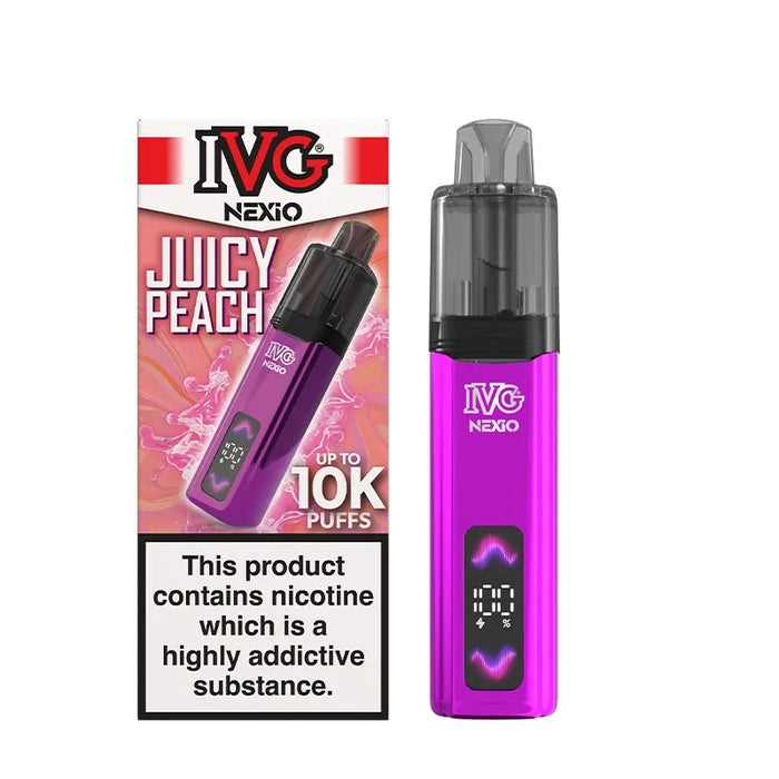 IVG Nexio Prefilled Pod Kit in Blue-Juicy-Peach flavour, featuring a compact design and convenient prefilled pod system.