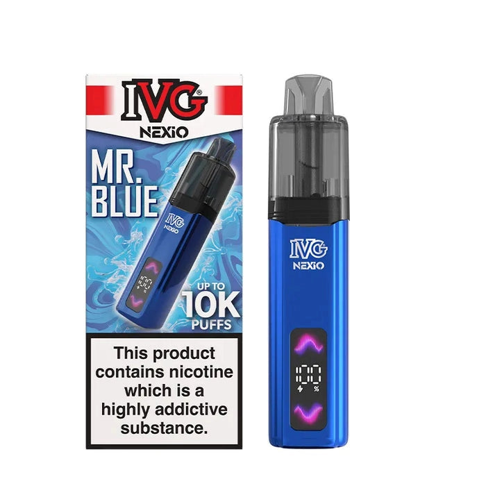 IVG Nexio Prefilled Pod Kit in Blue-Red-Mr-Blue flavour, featuring a compact design and convenient prefilled pod system.