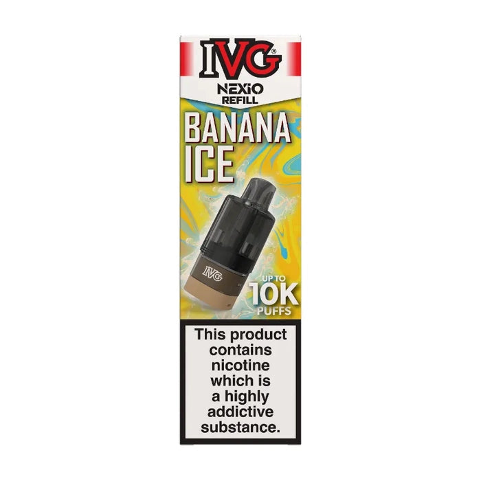 IVG Nexio Prefilled Pods in Banana-Ice flavour, designed for a convenient and easy vaping experience.
