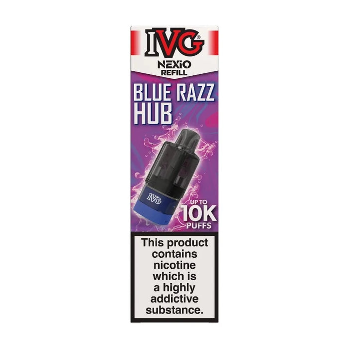 IVG Nexio Prefilled Pods in Blue-Razz-Hub flavour, designed for a convenient and easy vaping experience.