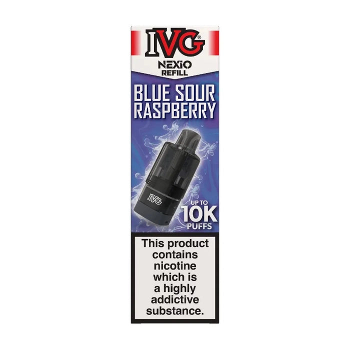 IVG Nexio Prefilled Pods in Blue-Sour-Raspberry flavour, designed for a convenient and easy vaping experience.