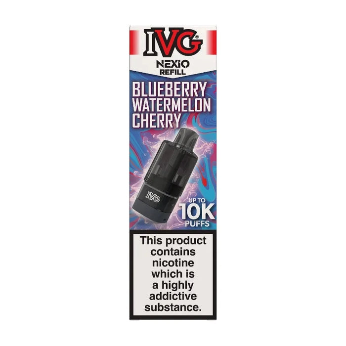 IVG Nexio Prefilled Pods in Blueberry-Watermelon-Cherry flavour, designed for a convenient and easy vaping experience.