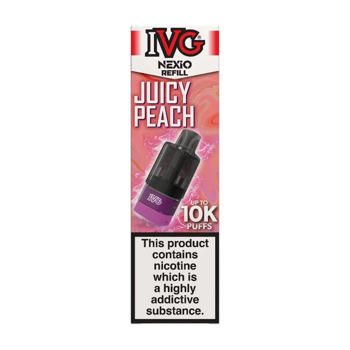 IVG Nexio Prefilled Pods in Juicy-Peach flavour, designed for a convenient and easy vaping experience.