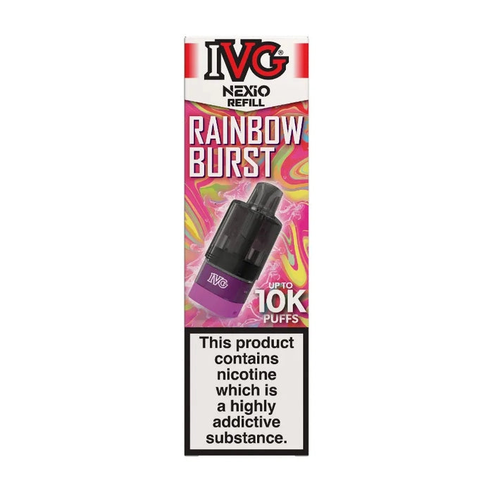 IVG Nexio Prefilled Pods in Rainbow-Burst flavour, designed for a convenient and easy vaping experience.