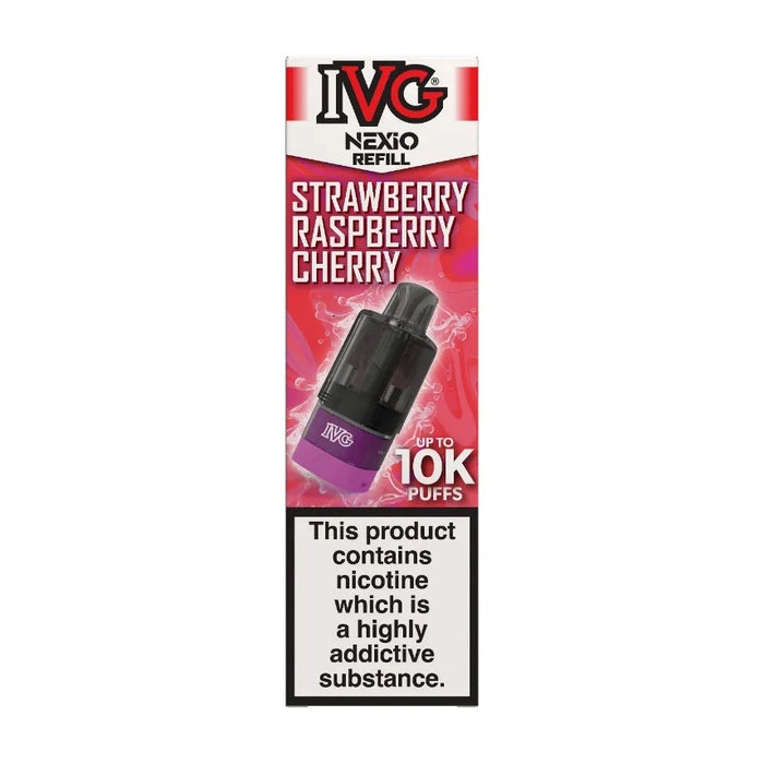 IVG Nexio Prefilled Pods in Strawberry-Raspberry-Cherry flavour, designed for a convenient and easy vaping experience.