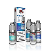 IVG Salt 4‑in‑1 Nic Salts – Blue Razz Edition: a trio of nicotine salt e‑liquids packaged, offering four bold fruit-infused flavours with smooth nicotine delivery.