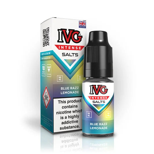 IVG Intense Nic Salt E-Liquid 10ml in Blue Razz Lemonade – 50/50 VG/PG vape juice available in 10mg or 20mg nicotine strength.