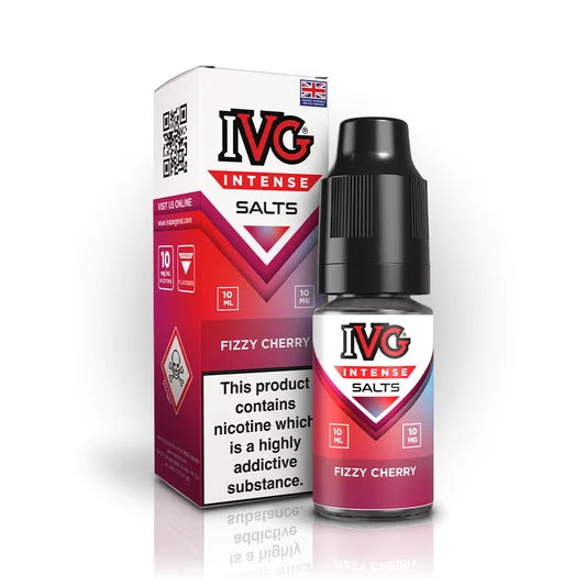 IVG Intense Nic Salt E-Liquid 10ml in Fizzy Cherry – 50/50 VG/PG vape juice available in 10mg or 20mg nicotine strength.