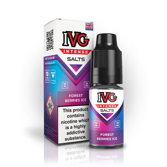 IVG Intense Nic Salt E-Liquid 10ml in Forest Berries Ice – 50/50 VG/PG vape juice available in 10mg or 20mg nicotine strength.