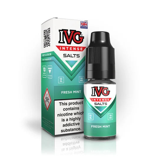 IVG Intense Nic Salt E-Liquid 10ml in Fresh Mint – 50/50 VG/PG vape juice available in 10mg or 20mg nicotine strength.