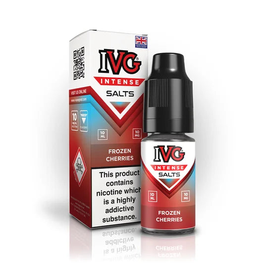 IVG Intense Nic Salt E-Liquid 10ml in Frozen Cherries – 50/50 VG/PG vape juice available in 10mg or 20mg nicotine strength.