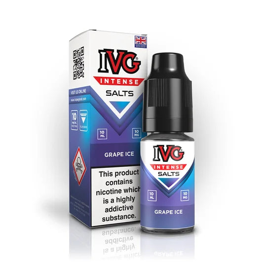 IVG Intense Nic Salt E-Liquid 10ml in Grape Ice – 50/50 VG/PG vape juice available in 10mg or 20mg nicotine strength.