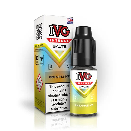 IVG Intense Nic Salt E-Liquid 10ml in Pineapple Ice – 50/50 VG/PG vape juice available in 10mg or 20mg nicotine strength.