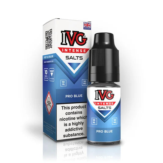 IVG Intense Nic Salt E-Liquid 10ml in Pro Blue – 50/50 VG/PG vape juice available in 10mg or 20mg nicotine strength.