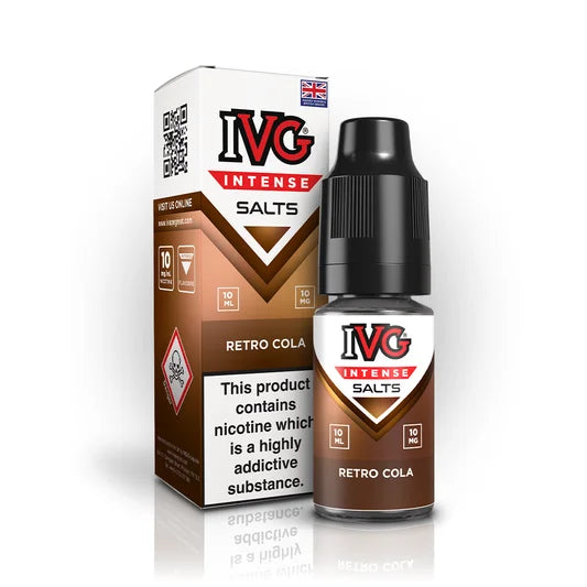 IVG Intense Nic Salt E-Liquid 10ml in Retro Cola – 50/50 VG/PG vape juice available in 10mg or 20mg nicotine strength.