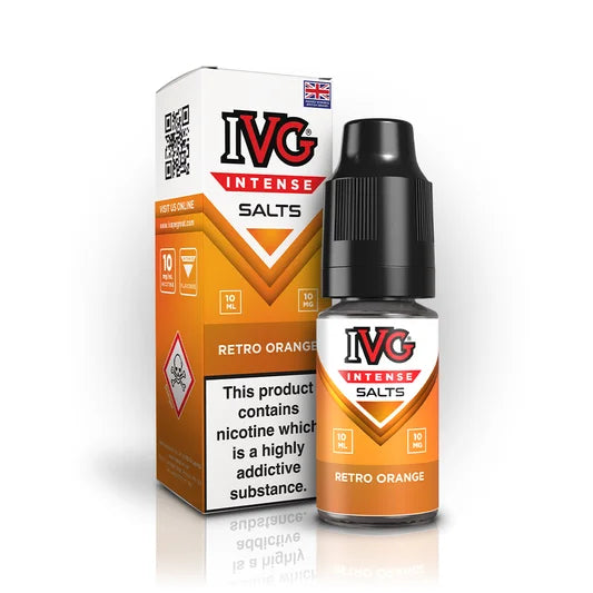 IVG Intense Nic Salt E-Liquid 10ml in Retro Orange – 50/50 VG/PG vape juice available in 10mg or 20mg nicotine strength.