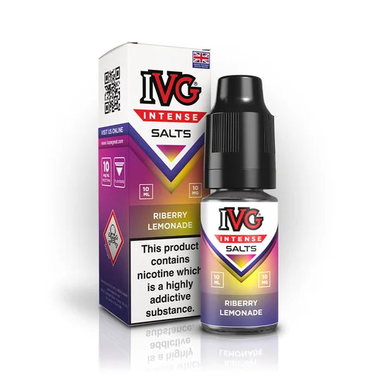 IVG Intense Nic Salt E-Liquid 10ml in Riberry Lemonade – 50/50 VG/PG vape juice available in 10mg or 20mg nicotine strength.