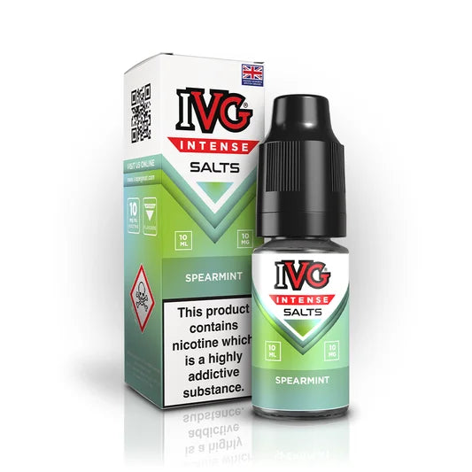 IVG Intense Nic Salt E-Liquid 10ml in Spearmint – 50/50 VG/PG vape juice available in 10mg or 20mg nicotine strength.