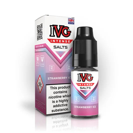 IVG Intense Nic Salt E-Liquid 10ml in Strawberry Ice – 50/50 VG/PG vape juice available in 10mg or 20mg nicotine strength.