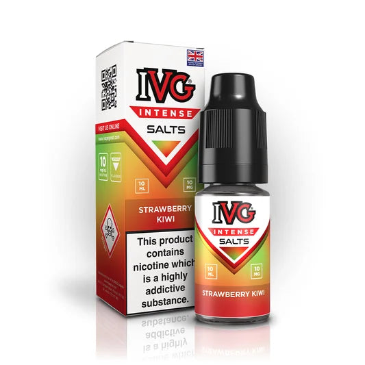 IVG Intense Nic Salt E-Liquid 10ml in Strawberry Kiwi – 50/50 VG/PG vape juice available in 10mg or 20mg nicotine strength. 