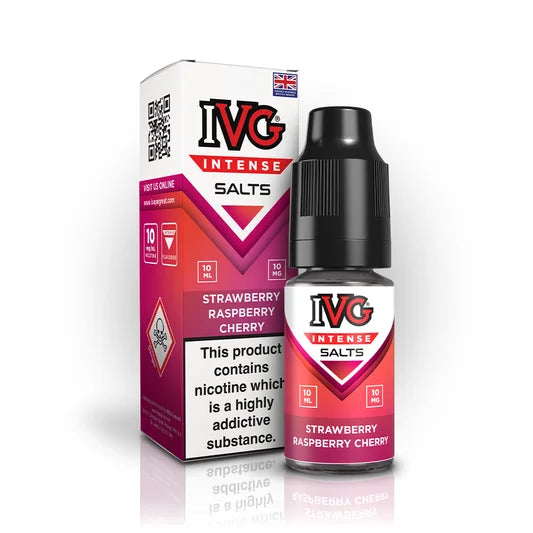 IVG Intense Nic Salt E-Liquid 10ml in Strawberry Watermelon Cherry – 50/50 VG/PG vape juice available in 10mg or 20mg nicotine strength.