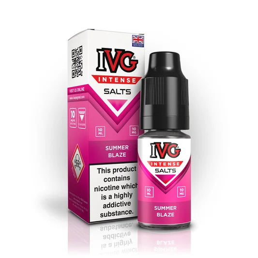 IVG Intense Nic Salt E-Liquid 10ml in Summer Blaze – 50/50 VG/PG vape juice available in 10mg or 20mg nicotine strength.