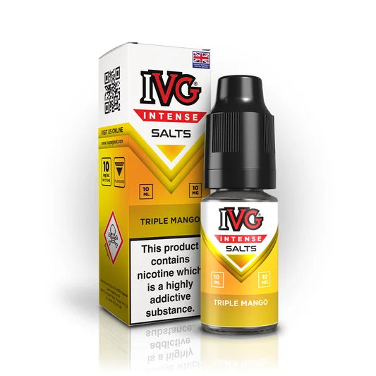 IVG Intense Nic Salt E-Liquid 10ml in Triple Mango – 50/50 VG/PG vape juice available in 10mg or 20mg nicotine strength.