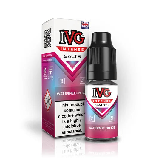 IVG Intense Nic Salt E-Liquid 10ml in Watermelon Ice – 50/50 VG/PG vape juice available in 10mg or 20mg nicotine strength.
