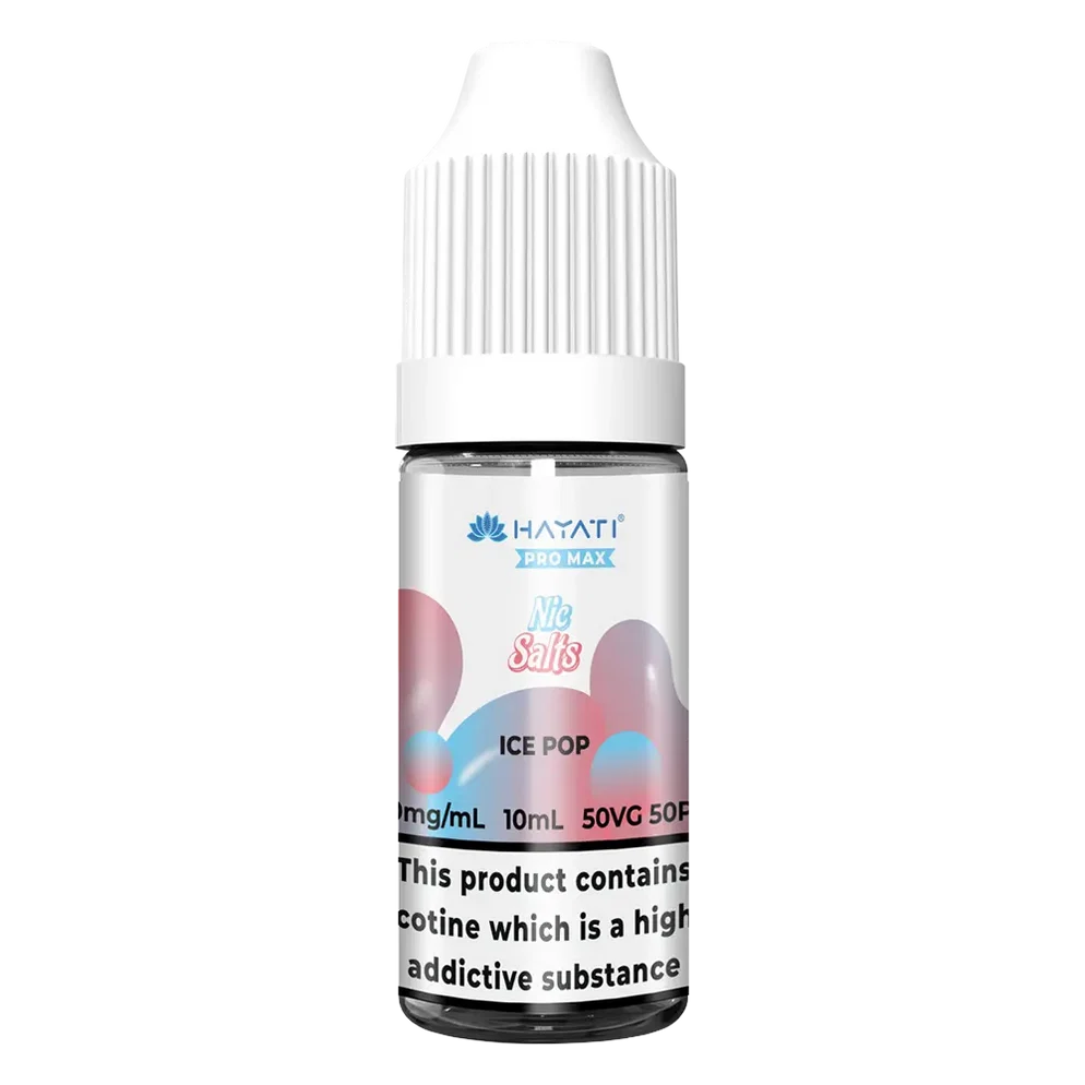 Hayati Pro Max Nic Salt Vape E-Liquid 10ml in Ice Pop Flavor, offering a smooth and satisfying vaping experience with convenient 10ml bottle packaging.