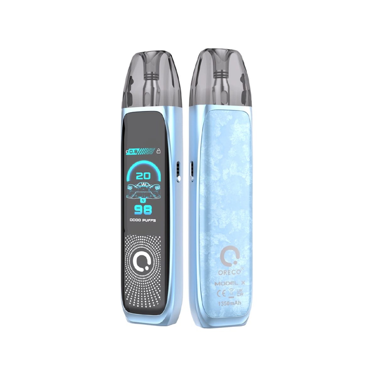 Oreco Model X Vape Kit in Ice Blue Color, featuring a compact design for a convenient and enjoyable vaping experience.