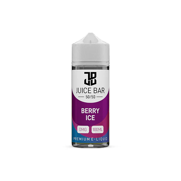 100ml shortfill bottle of Juice Bar 50/50 E-Liquid in Berry Ice flavor, balanced 50VG/50PG blend for smooth flavor and satisfying throat hit, nicotine-free with room for nic shots.