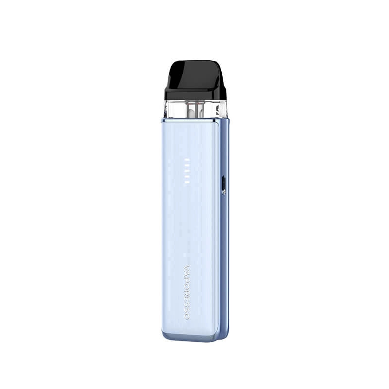 Vaporesso XROS 6 Mini Pod Vape Kit in Jelly Blue – compact refillable pod device with 1600mAh battery, adjustable airflow, and sleek aluminium design.