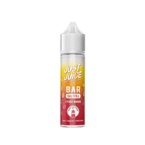 Just Juice Bar Saltfill Shortfill 40ml E-Liquid Lychee Mango – bold, fruity flavors with smooth nicotine salt base for a premium vape experience