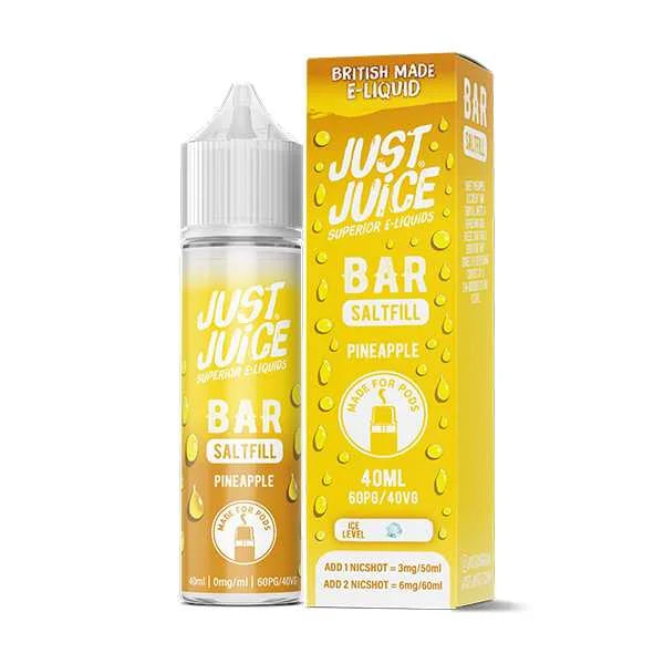 Just Juice Bar Saltfill Shortfill 40ml E-Liquid Pineapple – bold, fruity flavors with smooth nicotine salt base for a premium vape experience