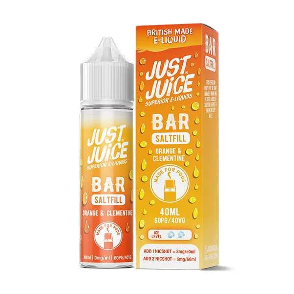 Just Juice Bar Saltfill Shortfill 40ml E-Liquid Orange & Clementine – bold, fruity flavors with smooth nicotine salt base for a premium vape experience