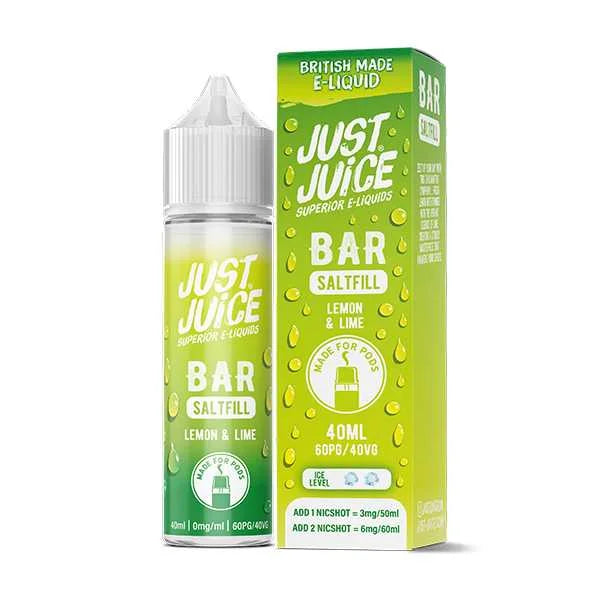 Just Juice Bar Saltfill Shortfill 40ml E-Liquid Lemon & Lime – bold, fruity flavors with smooth nicotine salt base for a premium vape experience