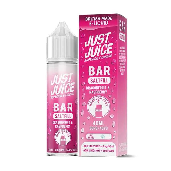 Just Juice Bar Saltfill Shortfill 40ml E-Liquid Dragonfruit & Raspberry – bold, fruity flavors with smooth nicotine salt base for a premium vape experience