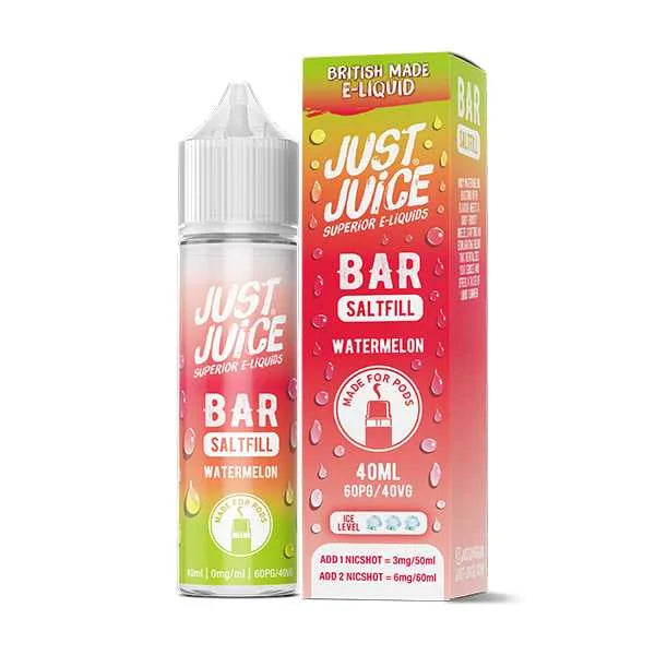 Just Juice Bar Saltfill Shortfill 40ml E-Liquid Watermelon – bold, fruity flavors with smooth nicotine salt base for a premium vape experience