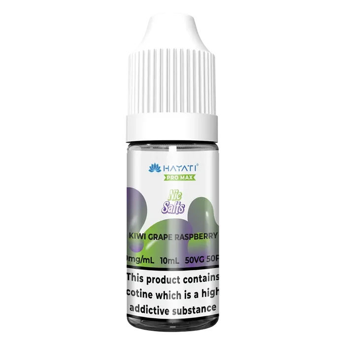 Hayati Pro Max Kiwi Grape Raspberry Nic Salt vape juice, delivering smooth nicotine satisfaction and a refreshing vape experience.