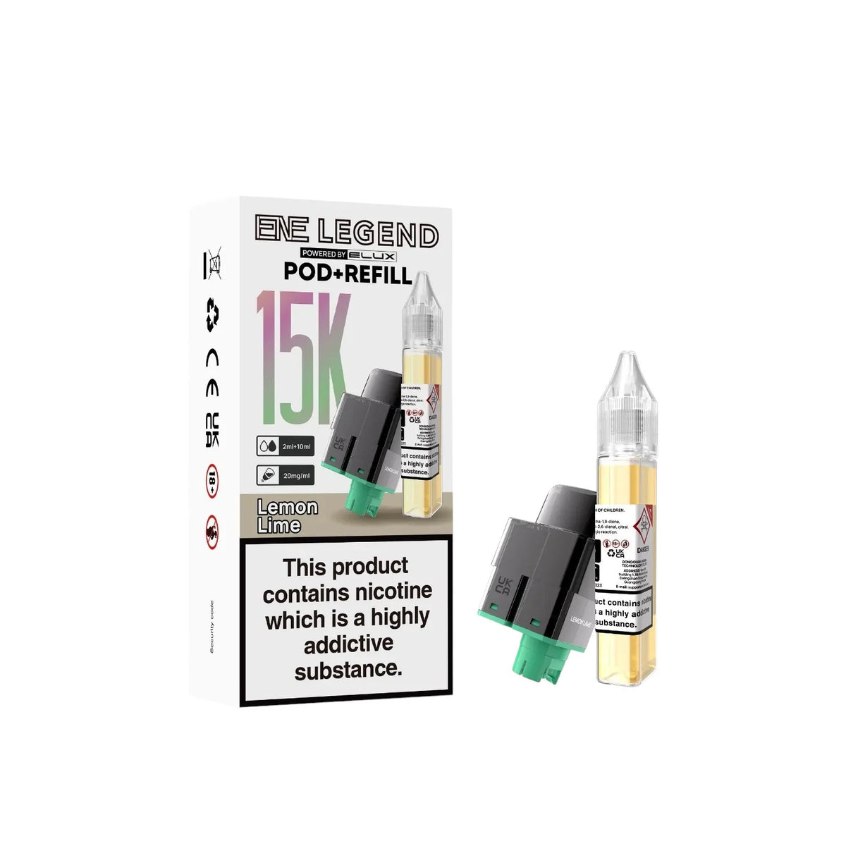 Elux ENE Legend 15K Prefilled Pods in Lemon Lime – replacement prefilled pods with 2ml e-liquid capacity.
