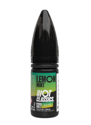 Bottle of Lemon Mint Riot Squad Punx Nic Salts featuring crisp lemon-yellow packaging with cool mint-green accents, vibrant lemon slice and mint leaf graphics, prominent ‘Punx’ branding, designed for nicotine salt vape devices.