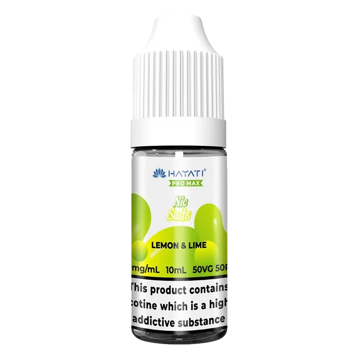 Hayati Pro Max Lemon & Lime Nic Salt vape juice, blending zesty lemon and tangy lime for a crisp citrus flavor with smooth nicotine delivery and a refreshing vape experience.