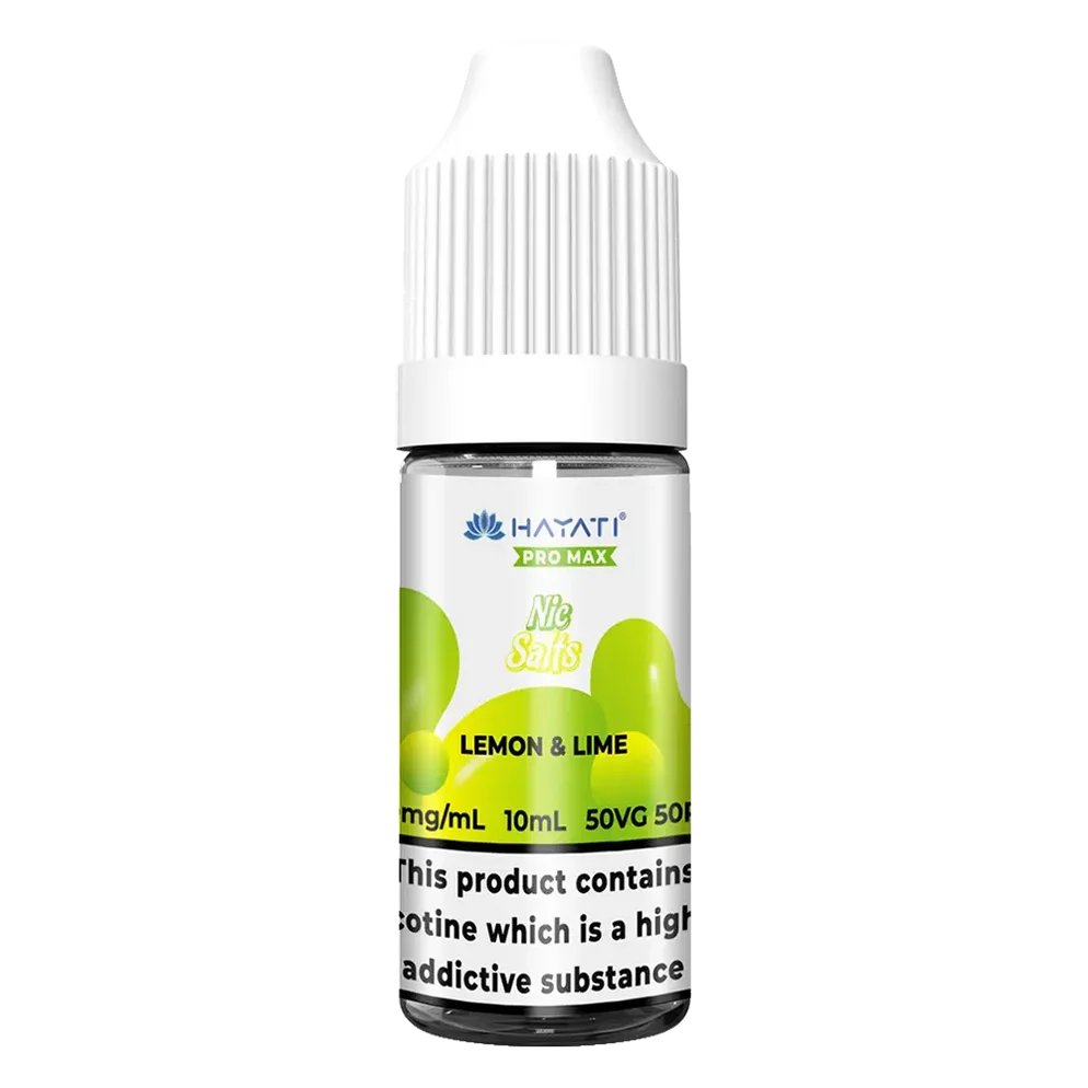Hayati Pro Max Nic Salt Vape E-Liquid 10ml in Lemon Lime Flavor, offering a smooth and satisfying vaping experience with convenient 10ml bottle packaging.